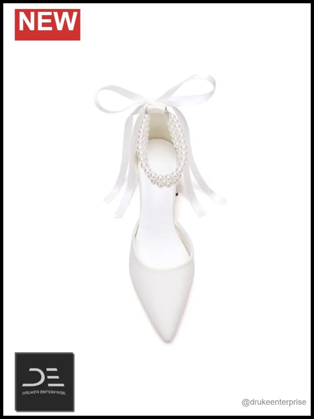 Ivory Faux Leather Pointed Toe Block Heel Pumps with Pearls